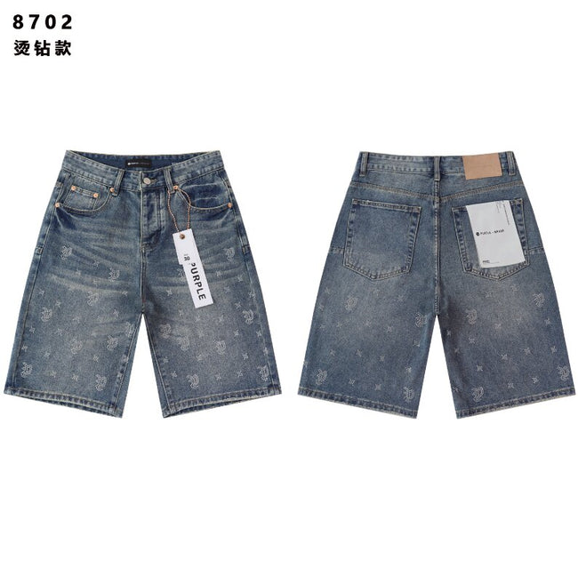 Vintage Paisley Print Light‑Wash Denim Shorts Hover Image