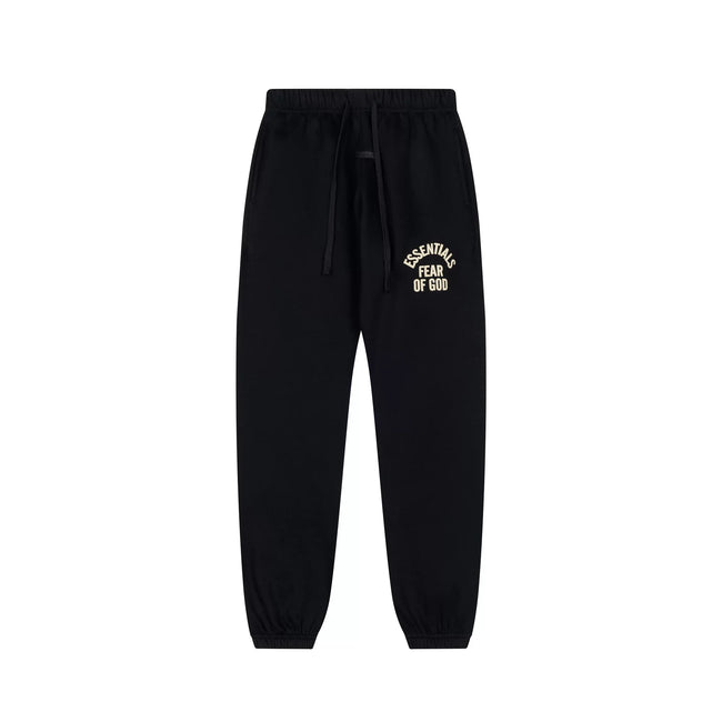 Fog Essentials Black Jogger Pants Contrast Cream‑Color Thigh Logo Elastic‑Waist Street Sweatpants Hover Image