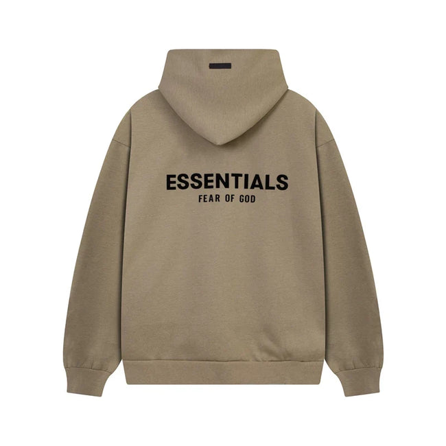 Fog Essentials Bold Black‑Print Khaki Oversized Cropped‑Hem Hooded Sweatshirt Hover Image