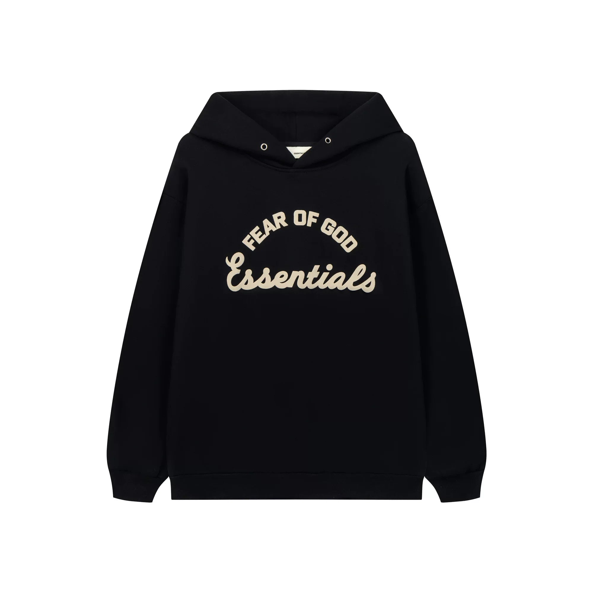 Fog Essentials Contrast Cream Logo Black Oversized Pullover Hoodie