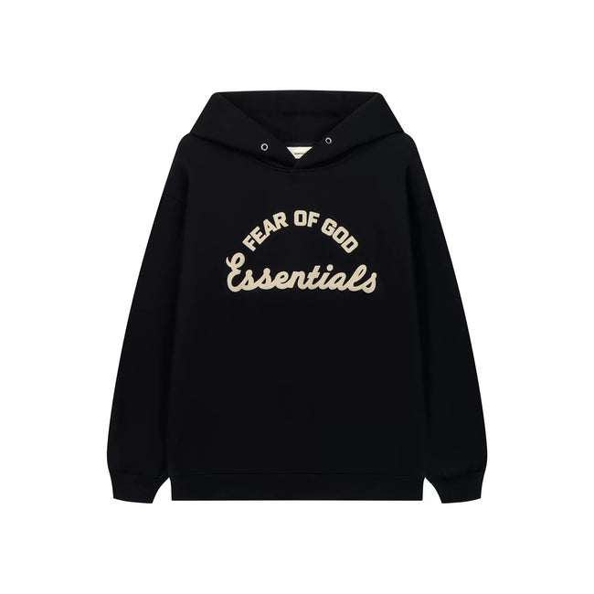 Fog Essentials Contrast Cream Logo Black Oversized Pullover Hoodie Hover Image