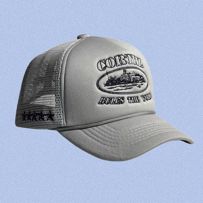 Grey Vintage Trucker Cap | Embroidered Streetwear Hat Hover Image