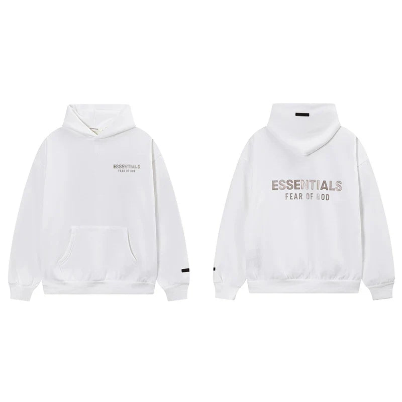 Fog Essentials White Fleece‑Lined Oversized Pullover Hoodie Chest Logo Print