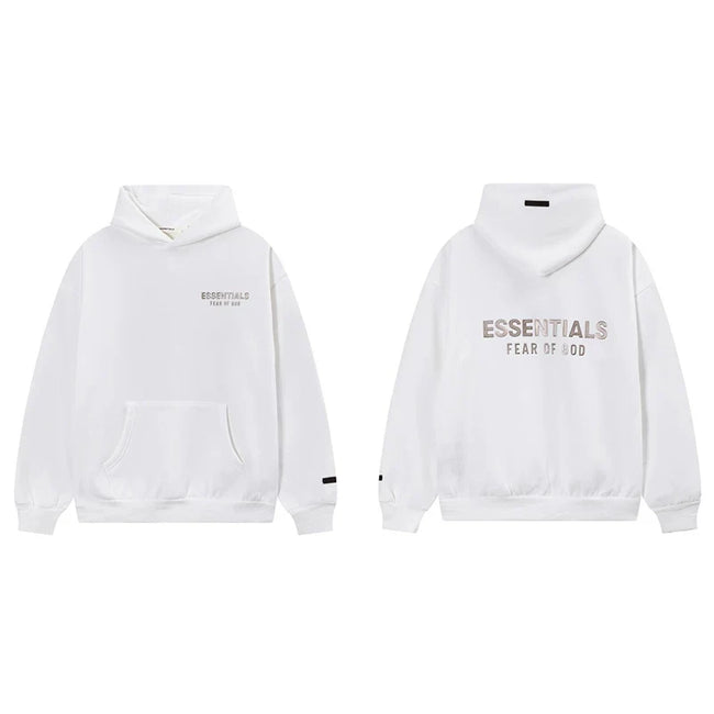Fog Essentials White Fleece‑Lined Oversized Pullover Hoodie Chest Logo Print Hover Image