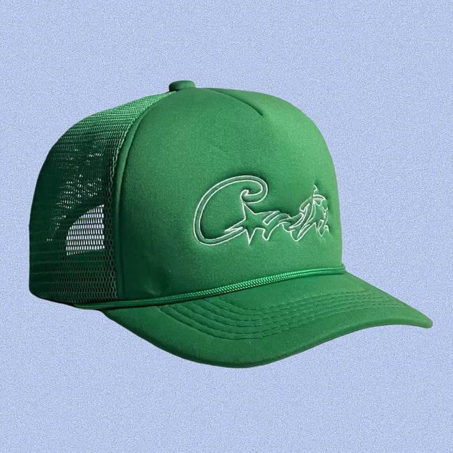Green Vintage Trucker Cap | Embroidered Streetwear Hat Hover Image
