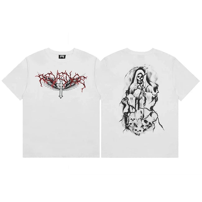 Revenge Grim Reaper & Cross Wings Short Sleeve T-Shirt White Hover Image