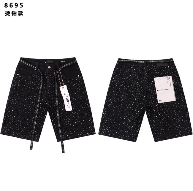 Rhinestone Embellished Black Denim Jorts Hover Image