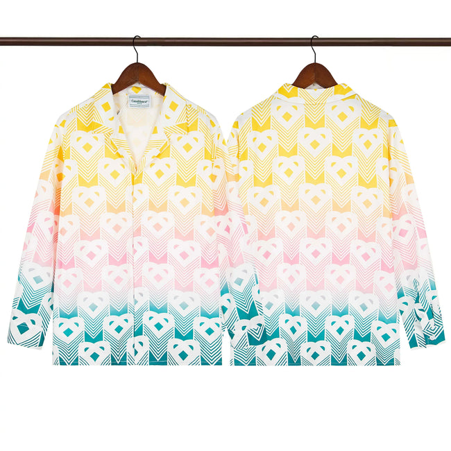 Casablanca Ombré Heart Monogram Silk-Style Shirt - Pink / Yellow Hover Image