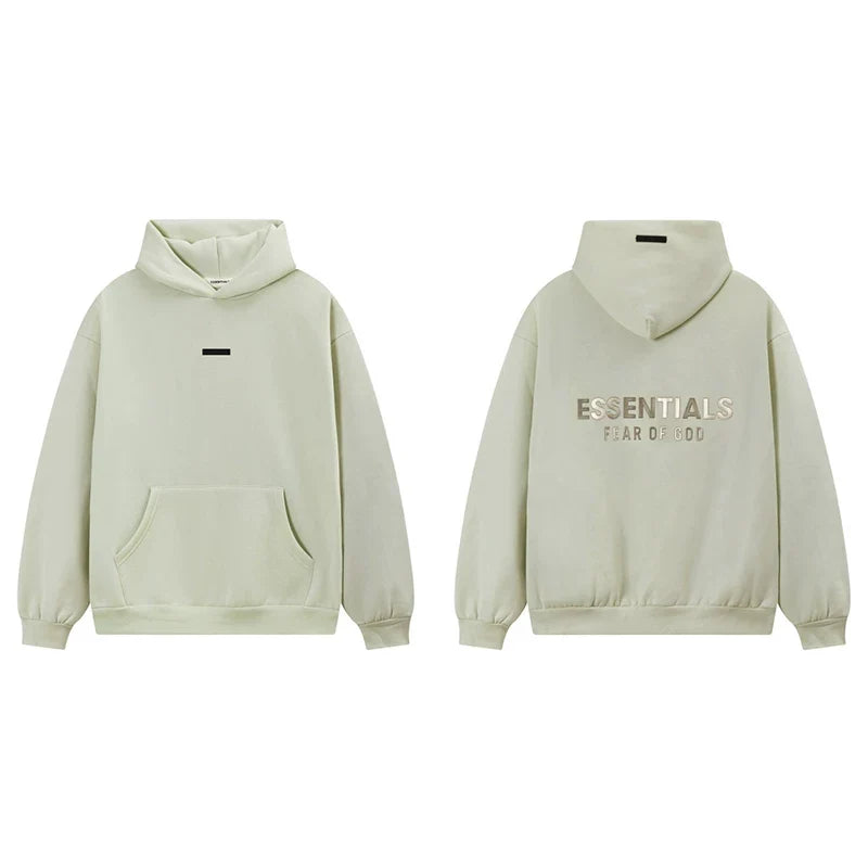 Fog Essentials Light Sage Green Fleece‑Lined Oversized Pullover Hoodie Chest Logo Print