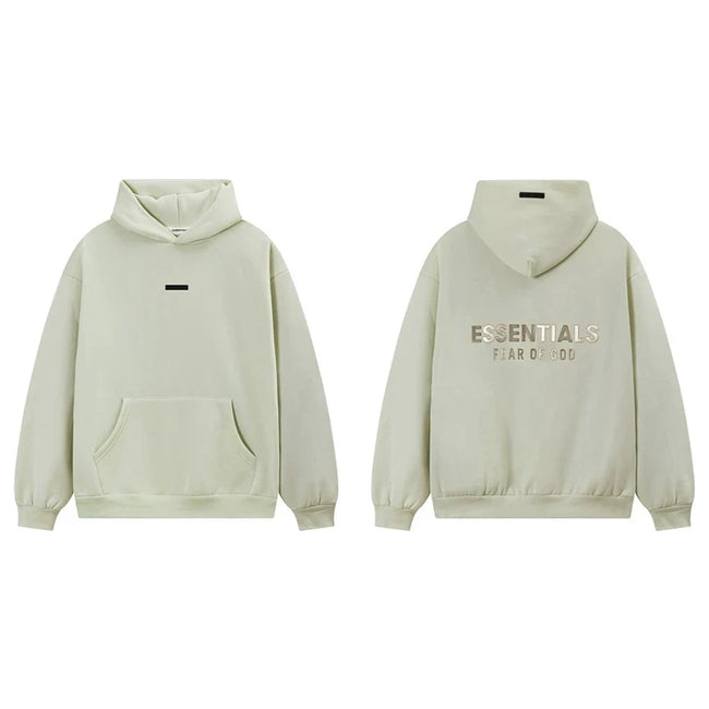 Fog Essentials Light Sage Green Fleece‑Lined Oversized Pullover Hoodie Chest Logo Print Hover Image