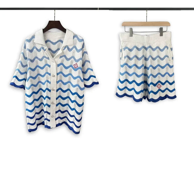 Casablanca Gradient Blue Wave Knit Set - White / Royal Blue Hover Image