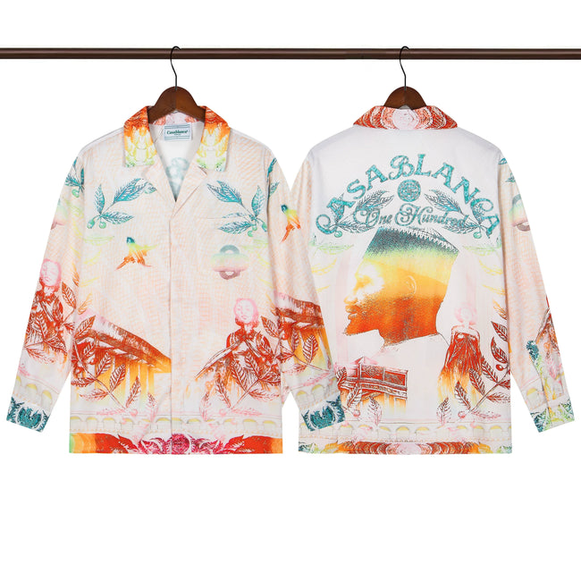 Casablanca Sunset Gradient & Coastal Silk-Style Shirt - Cream / Red Hover Image