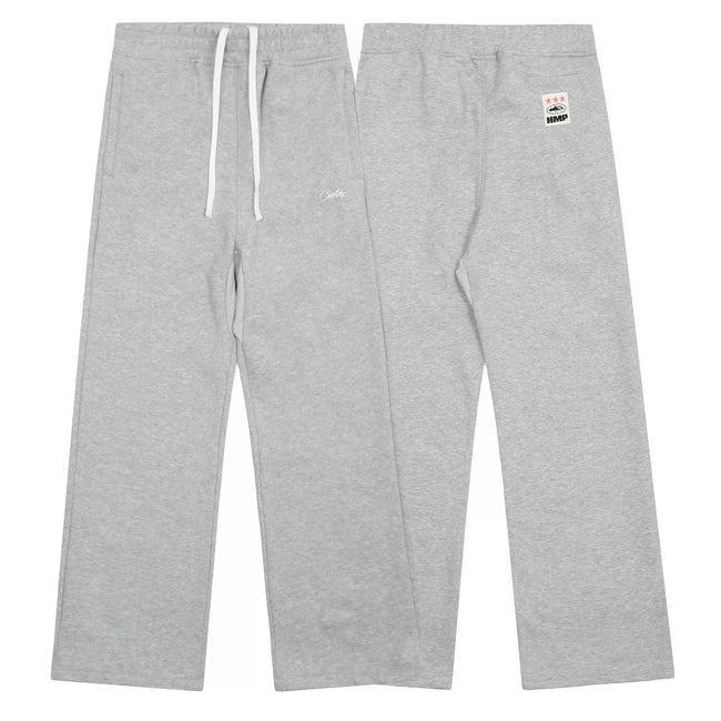 Light Gray Minimalist Straight-Leg Sweatpants | Casual Streetwear Pants with Logo Detail Hover Image