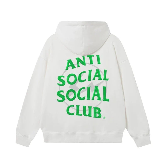 Anti Social Social Club Green Lightning Circle Logo Hoodie - White Hover Image