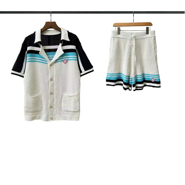 Casablanca Knit Set - White / Black / Blue Hover Image