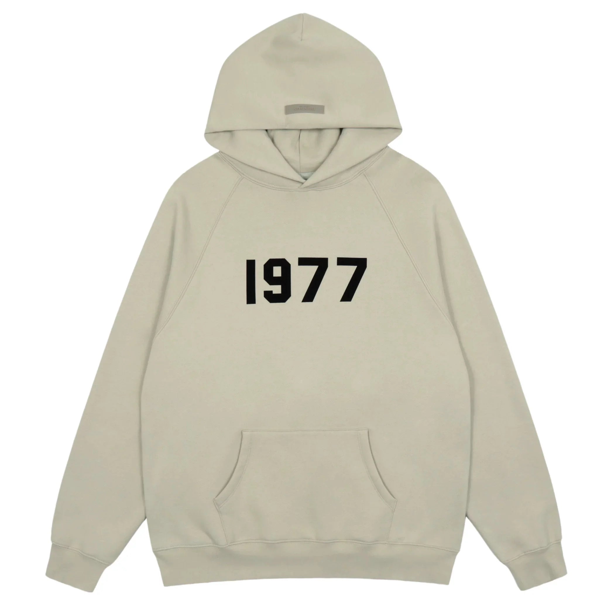 Fog Essentials Light Beige 1977 Bold Black‑Print Loose‑Fit Pullover Hoodie