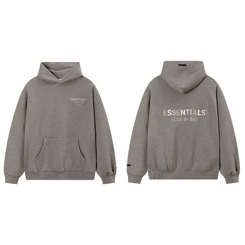 Fog Essentials Dark Taupe Brown Fleece‑Lined Oversized Pullover Hoodie Chest Logo