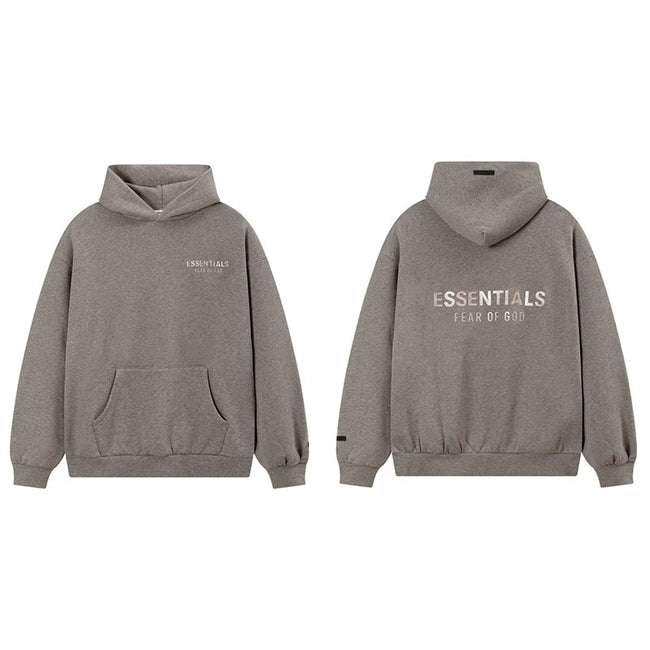 Fog Essentials Dark Taupe Brown Fleece‑Lined Oversized Pullover Hoodie Chest Logo Hover Image
