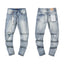 Light‑Wash Paint‑Splatter Ripped Slim Denim Jeans Streetwear Pants