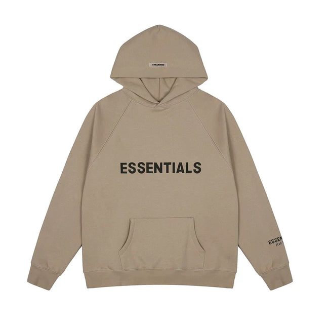 Fog Essentials Tan Brown Oversized Pullover Hoodie Chest Logo Print Hover Image
