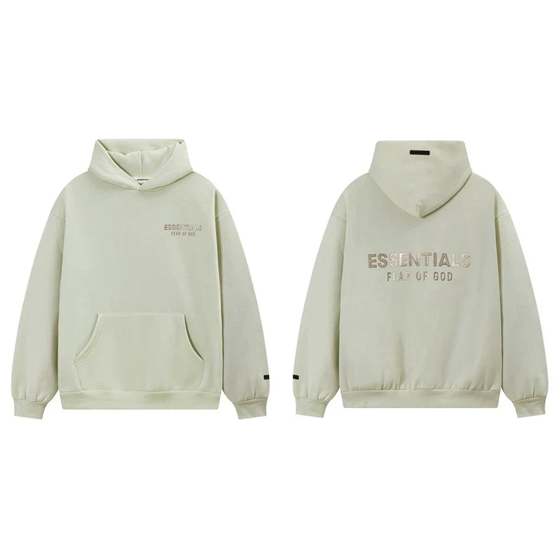 Fog Essentials Light Green Fleece‑Lined Oversized Pullover Hoodie Chest Logo
