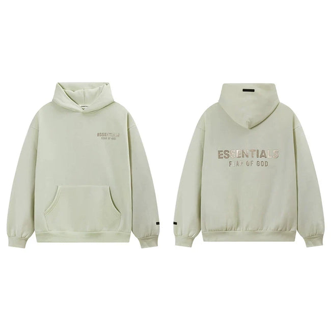 Fog Essentials Light Green Fleece‑Lined Oversized Pullover Hoodie Chest Logo Hover Image