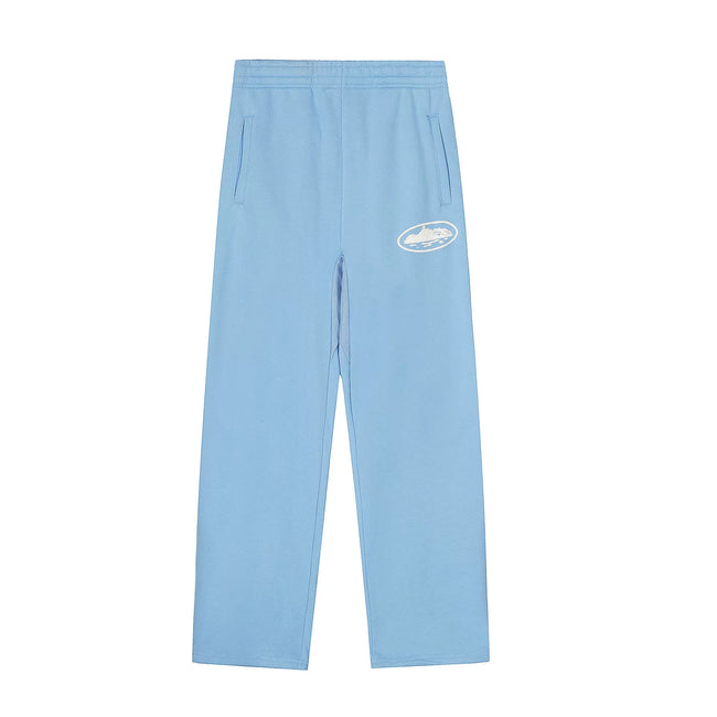 Sky Blue Straight-Leg Sweatpants | Minimalist Streetwear Pants with Logo Detail Hover Image