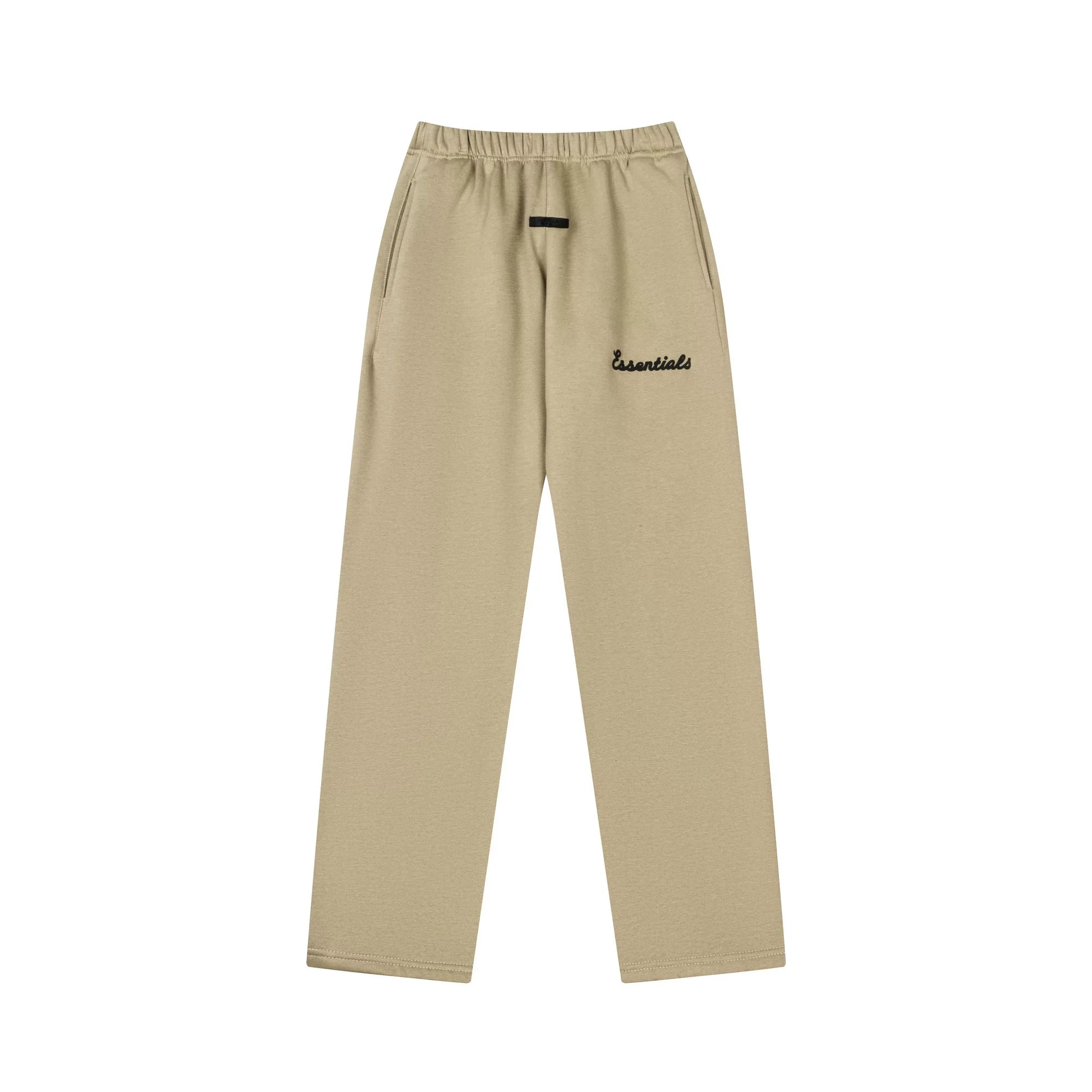 Fog Essentials Warm‑Tone Tan Loose Straight‑Leg Embroidered Street‑wear Sweatpants
