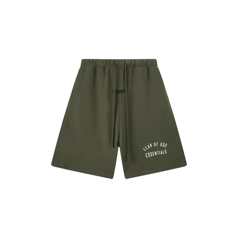 Fog Essentials Olive Green Utility-Inspired Sweat Shorts – Relaxed Everyday Fit