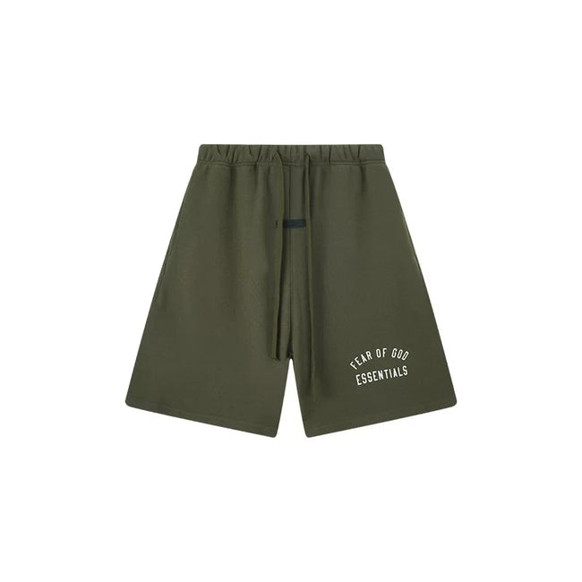 Fog Essentials Olive Green Utility-Inspired Sweat Shorts – Relaxed Everyday Fit Hover Image