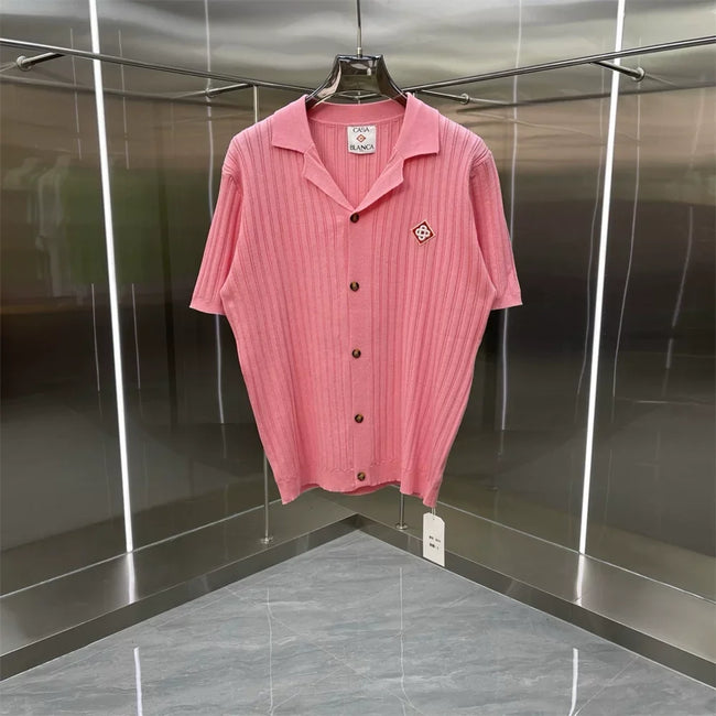 Casablanca Ribbed Knit Button-Down Shirt - Pink Hover Image
