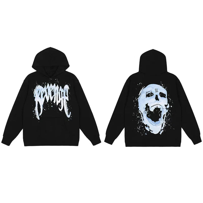 Revenge Ice Blue Splatter Skull Arch Logo Pullover Hoodie Hover Image