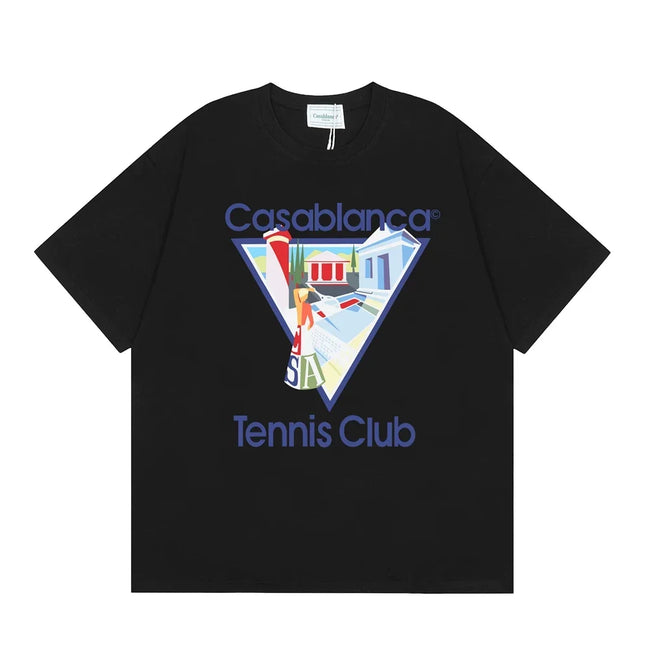 Casablanca Tennis Club Red Torch & Court T-Shirt - Black Hover Image