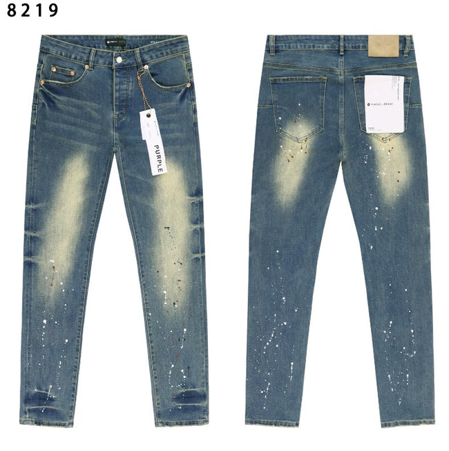 Vintage Wash Splatter Paint Straight‑Leg Denim Jeans Hover Image