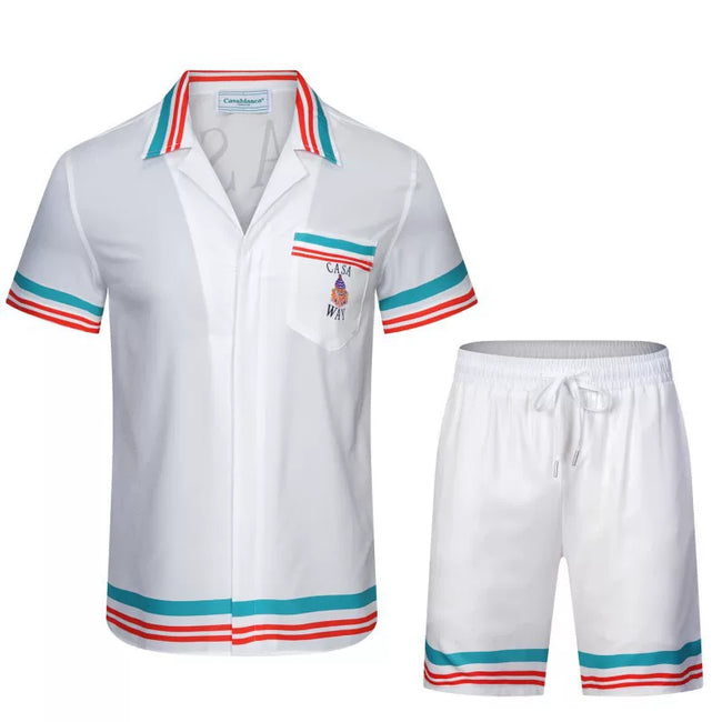Casablanca Teal & Red Trim Resort Set - White / Teal / Red Hover Image
