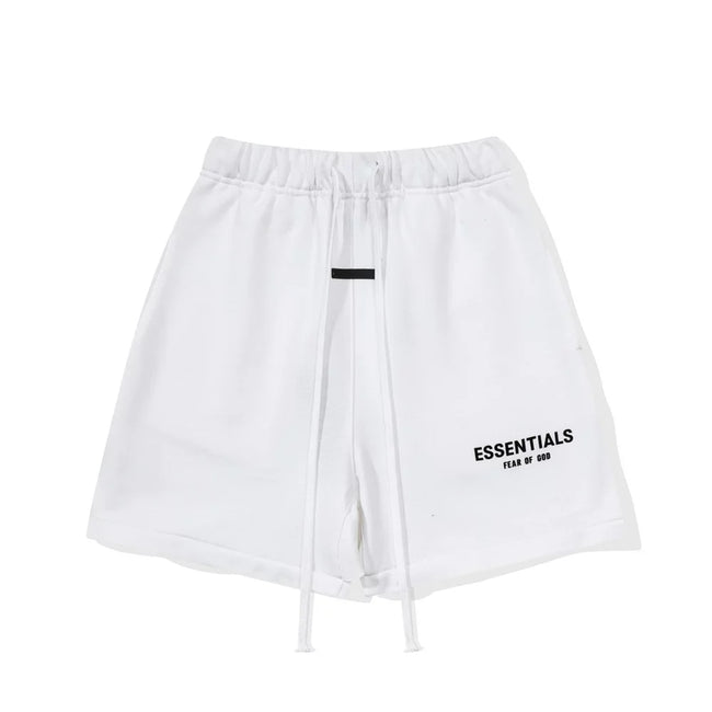 Fog Essentials White Elastic Waist Drawstring Logo Print Casual Street‑Wear Sweat Shorts Hover Image