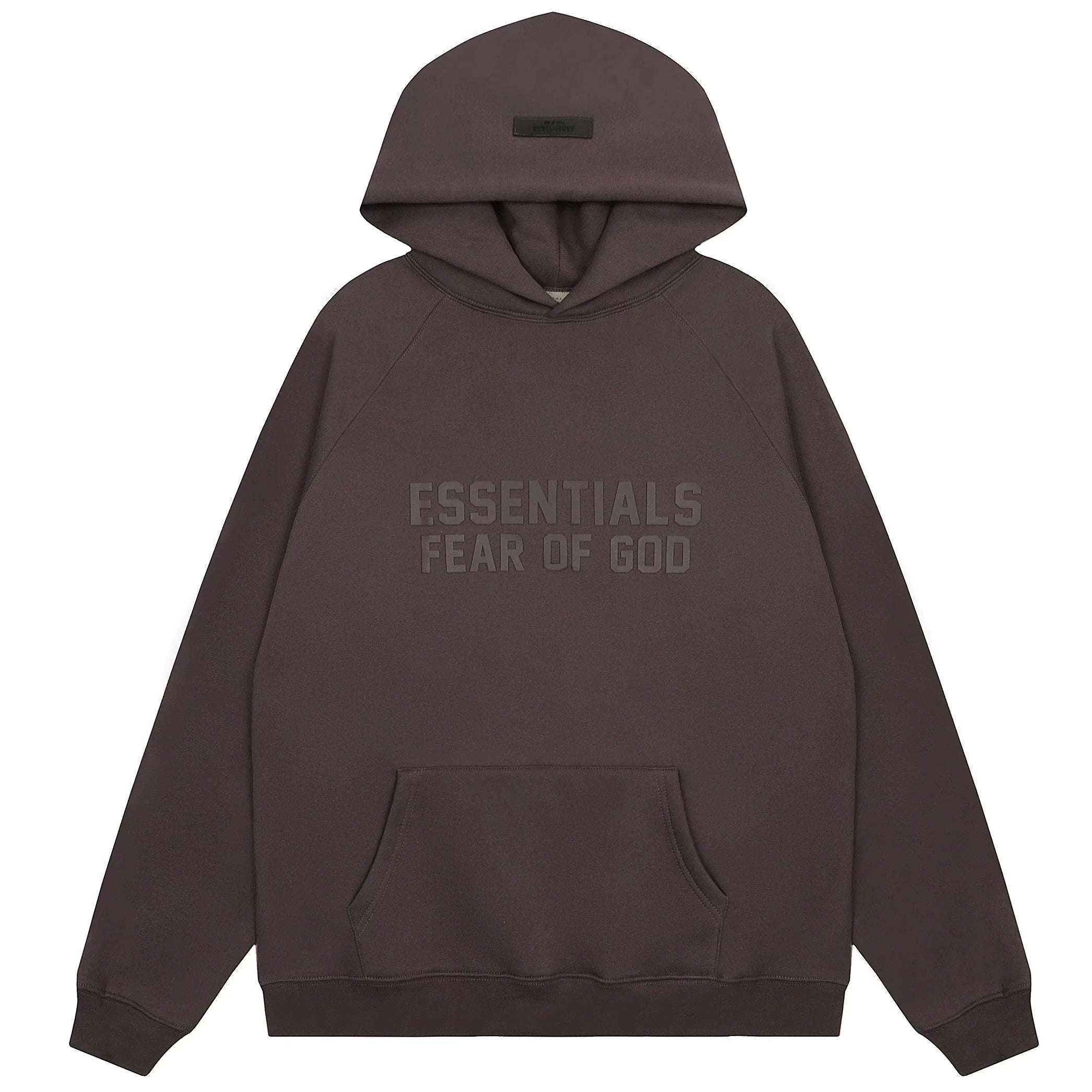 Fog Essentials Dark‑Brown Oversized Hoodie Tonal “ESSENTIALS FEAR OF GOD” Chest Print