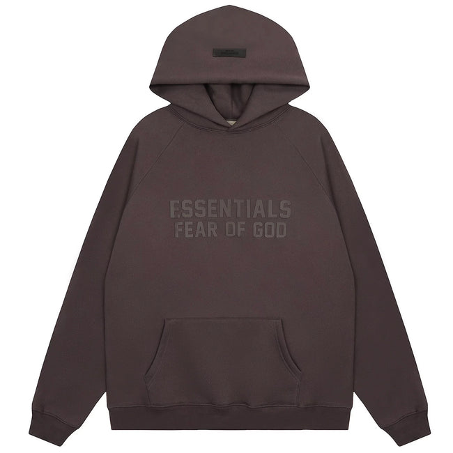Fog Essentials Dark‑Brown Oversized Hoodie Tonal “ESSENTIALS FEAR OF GOD” Chest Print Hover Image