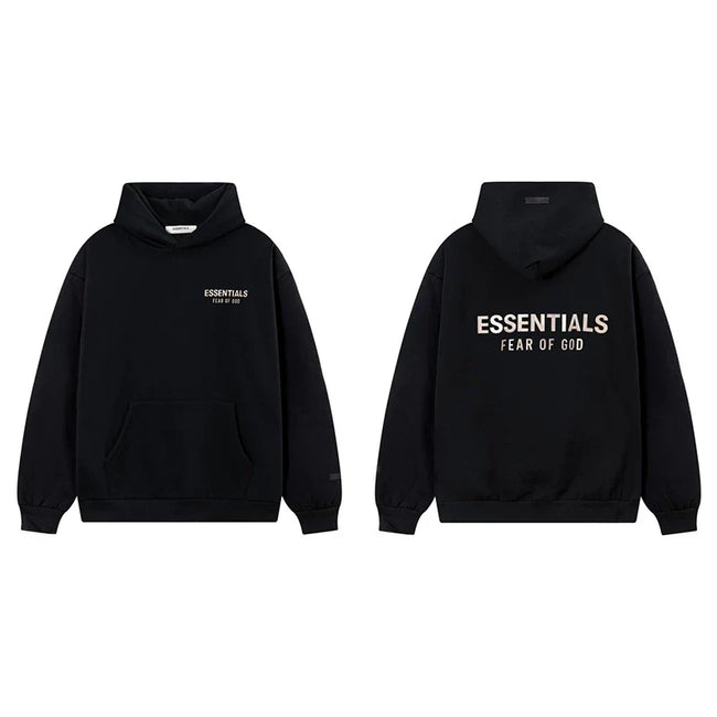 Fog Essentials Black Fleece‑Lined Oversized Pullover Hoodie Chest Logo Hover Image