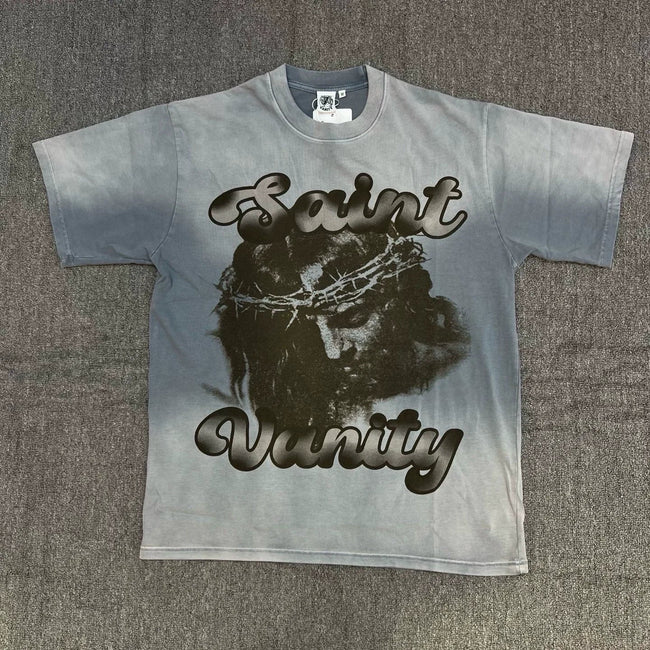 SAINT VANITY American street style SAINT VANITY washed and distressed portrait print  T-shirt Hover Image