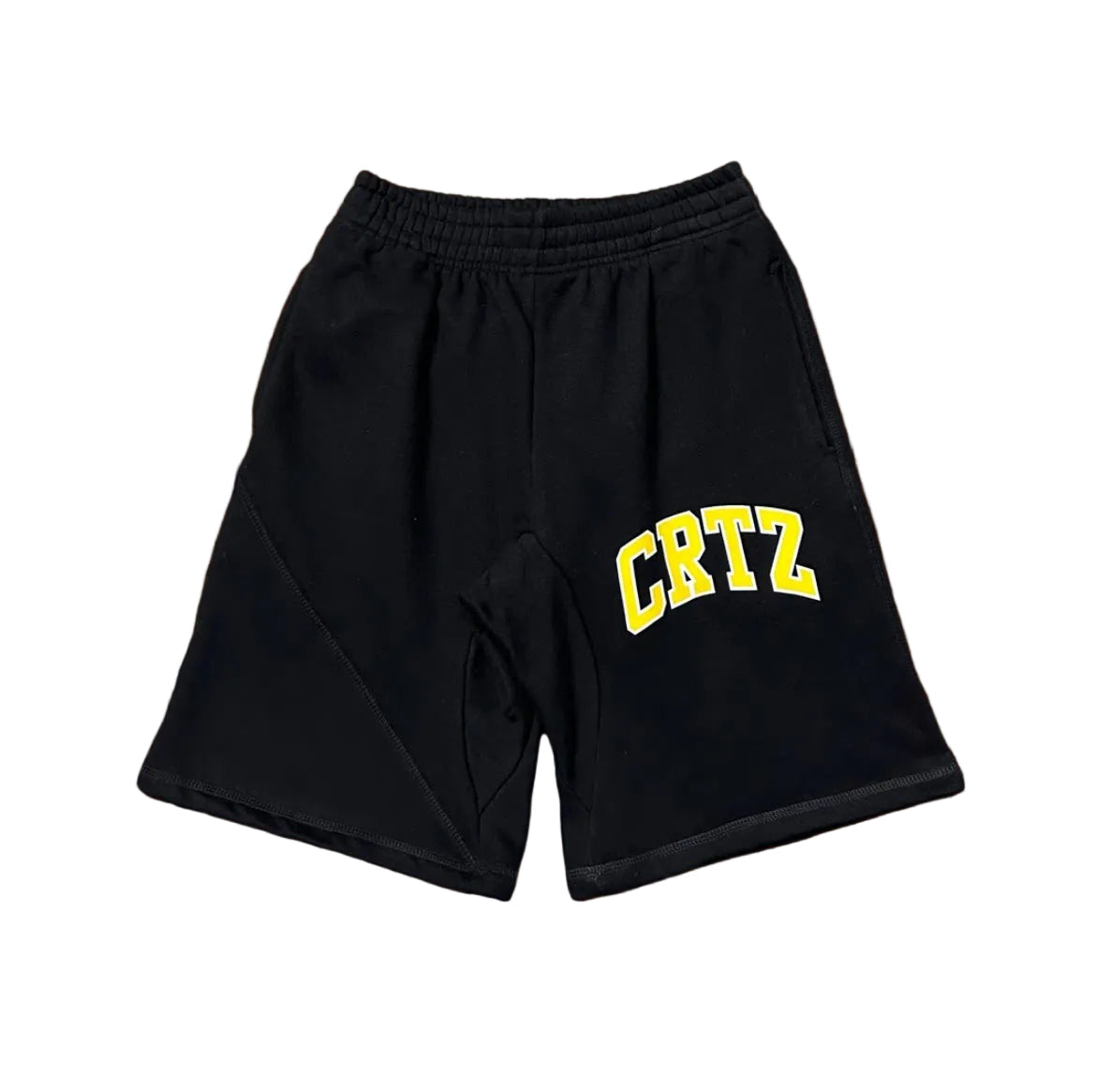 Corteiz “CRTZ” Black Shorts — Bold Yellow Lettering on Relaxed Streetwear Fit