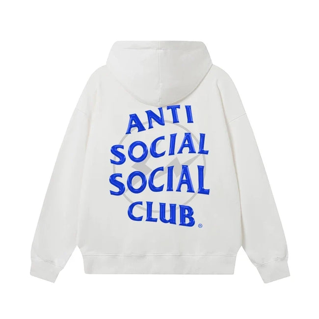 Anti Social Social Club Blue Lightning Circle Logo Hoodie - White Hover Image
