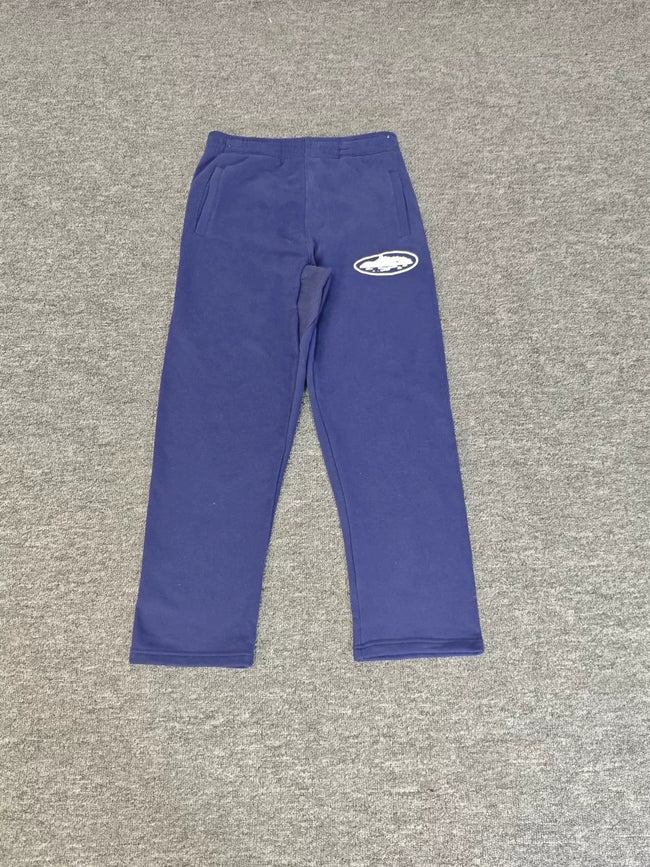 Minimalist Blue Straight-Leg Sweatpants | Casual Streetwear Pants with Logo Detail Hover Image