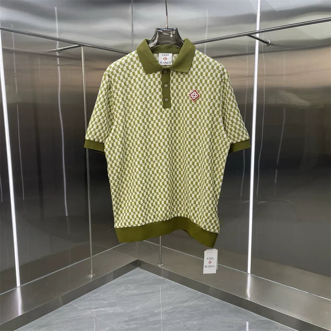 Casablanca Diamond Monogram Knit Polo Shirt - Olive Green Hover Image