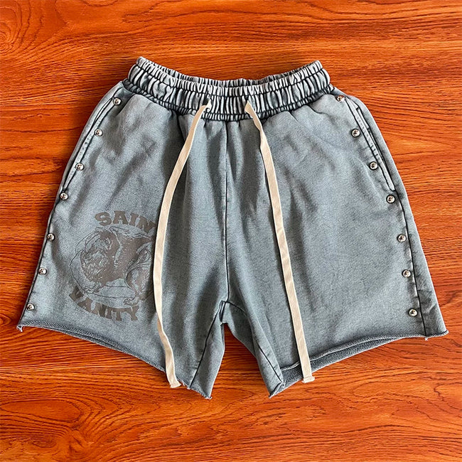 SAINT VANITY ins same style wash water used rivet casual sports shorts Hover Image