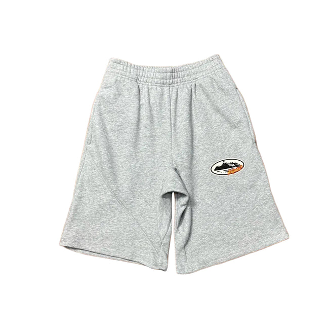 Grey Vintage Oval Graphic Shorts – Oversized Streetwear Casual Shorts Hover Image