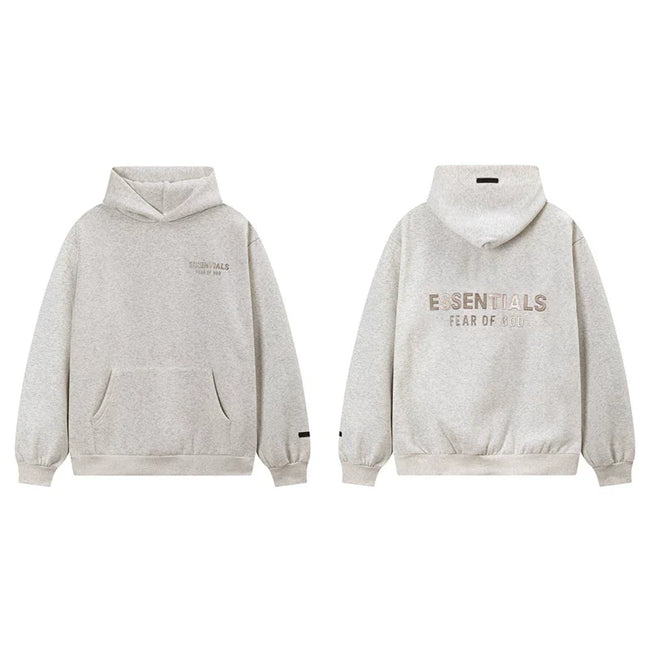 Fog Essentials Oatmeal Heather Fleece‑Lined Oversized Pullover Hoodie Chest Logo Print Hover Image