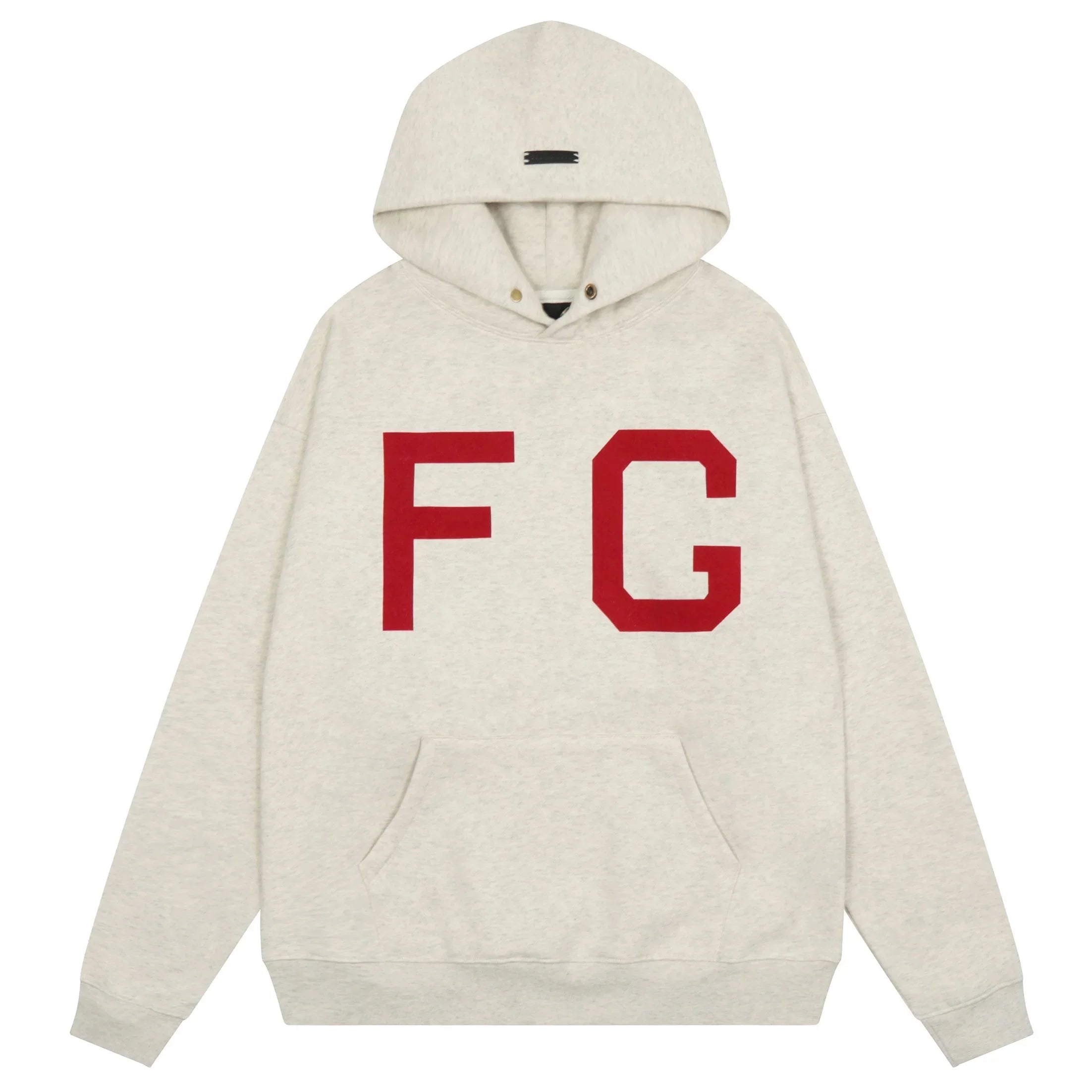 Fog Essentials Heather Oatmeal Bold Large Red FG Graphic Oversized Hoodie