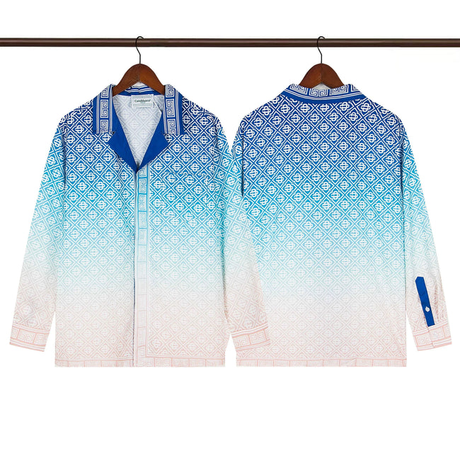 Casablanca Ombré Diamond Monogram Silk-Style Shirt - Blue Hover Image