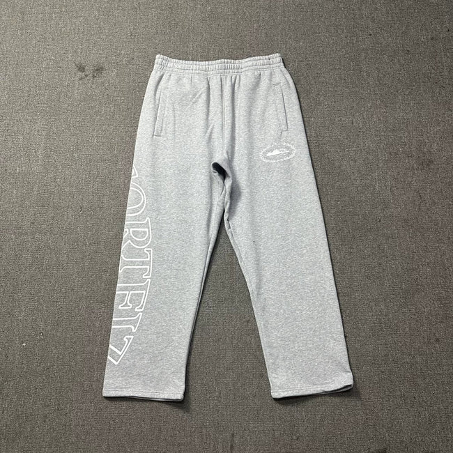 Light Gray Graphic Straight-Leg Sweatpants | Minimalist Streetwear Pants with Side Print Detail Hover Image